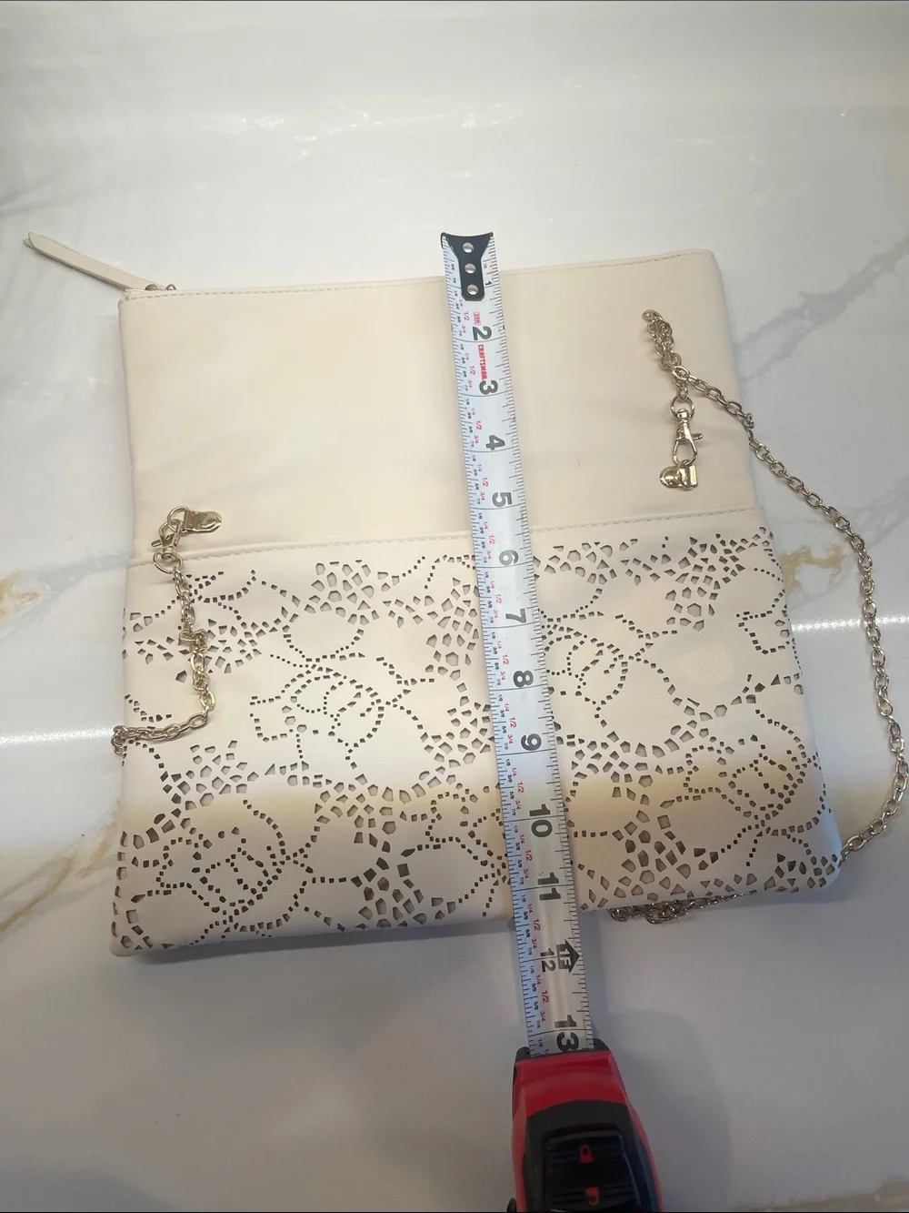 Urban Expressions Cream Laser-Cut Floral Chain Clutch